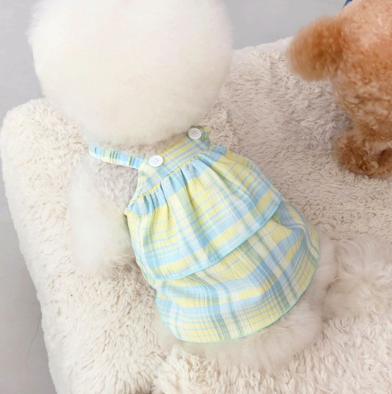 Double Layer Plaid Dog Dress for Poodles and Bichons